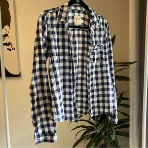 Gingham Plaid Button Up in Navy and White